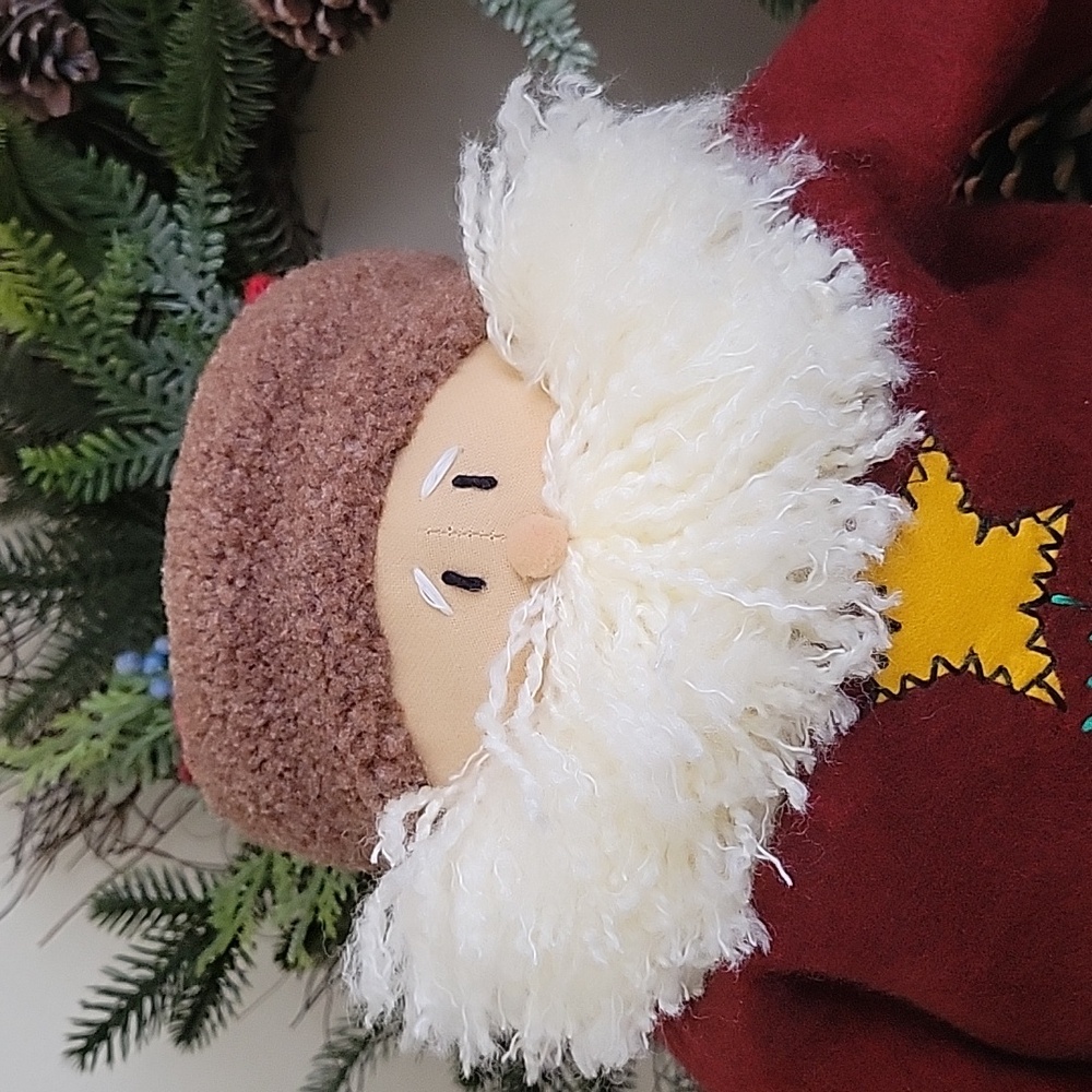 Large Russ Christmas Sampler Santa Decorative Plush Primitive Figure / Sitter - Picture 4 of 10